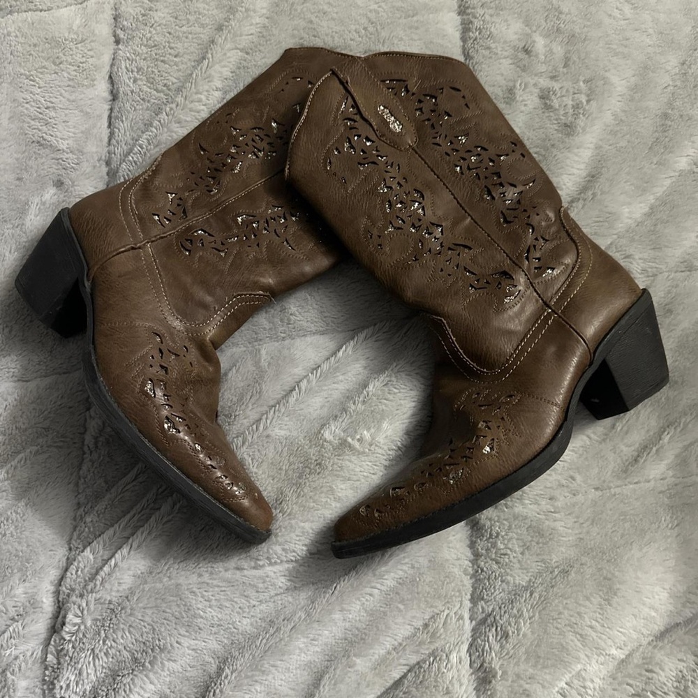 Roper Women's Chloe Snip Toe cowboy 8 glitter inlay Coachella stagecoach country